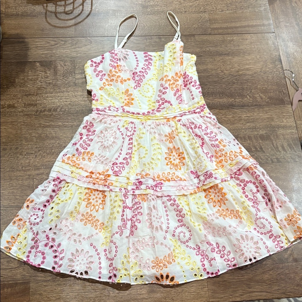 Willa Story Eyelet Embroidered Tiered Dress white. Adjustable straps. XS